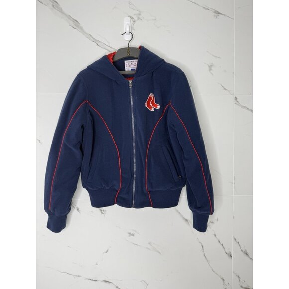 Vintage  Women's BOSTON RED SOX Zipper fleece Jacket with Hood Sz L - Picture 1 of 11